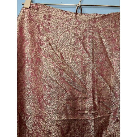 Pashmina Scarf Womens One Size Red Gold Paisley 70% Pashmina 30% Silk Fringe - Picture 5 of 6